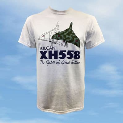 T Shirt - White- Vulcan XH558 Anti-flash & Camo Planform